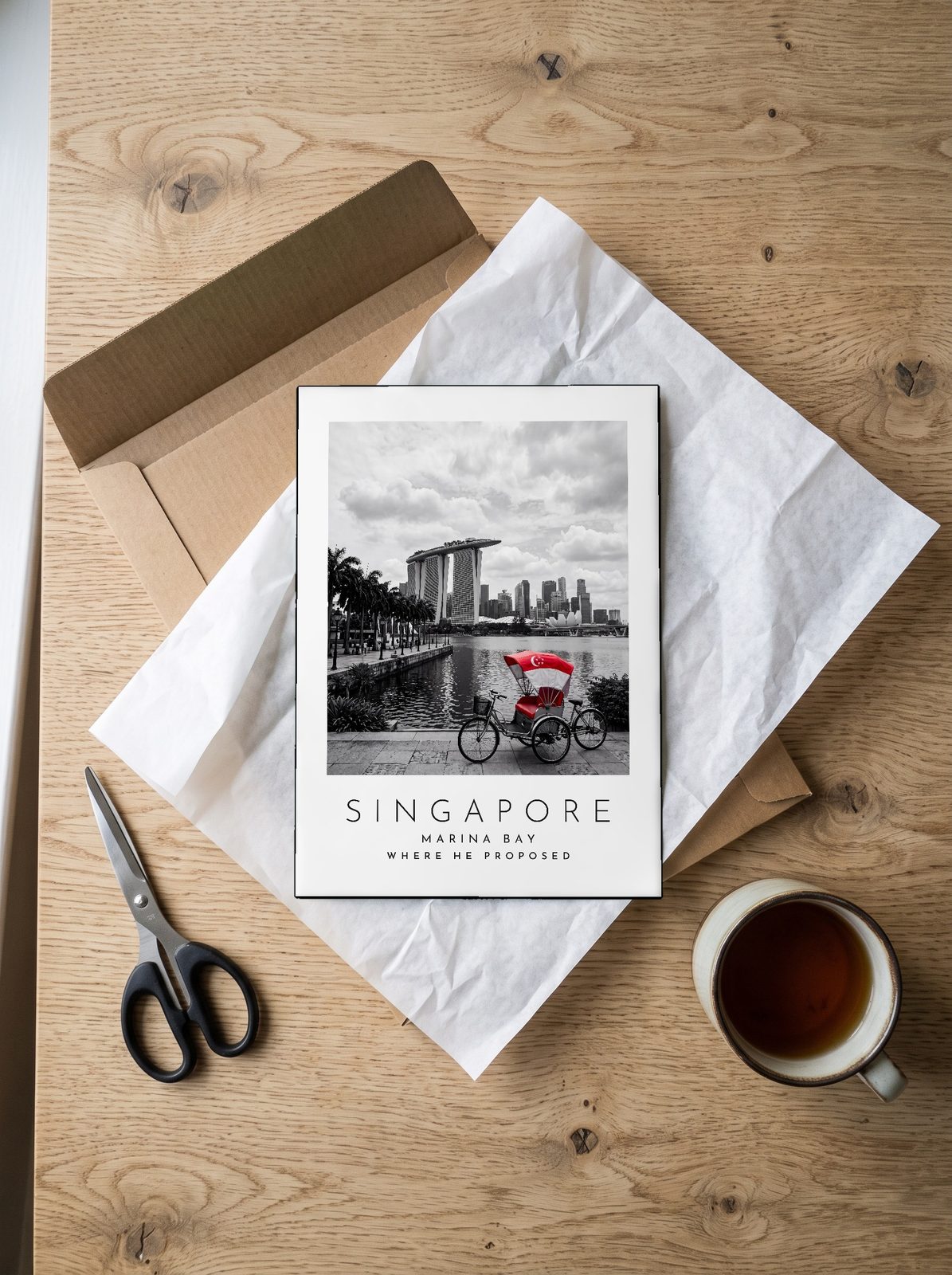 Our Trip Singapore print: unboxing the unframed A4 print in its mailer
