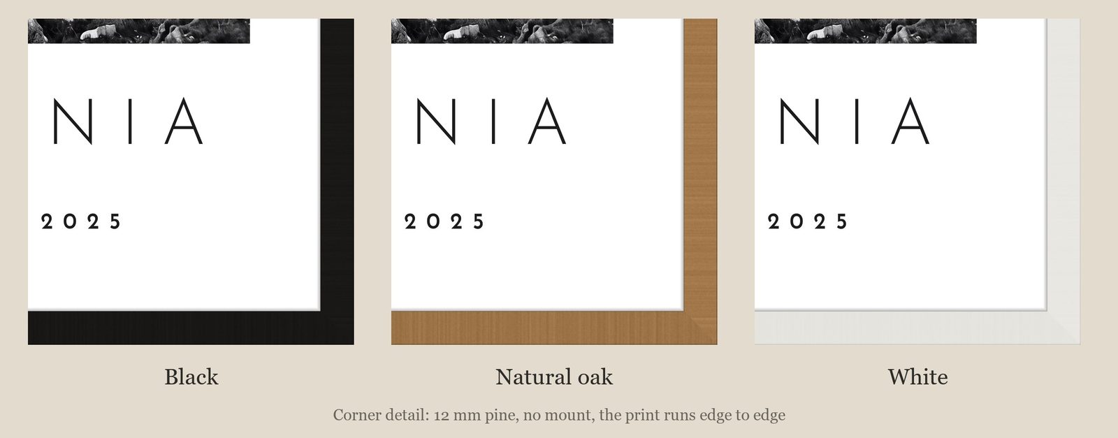 Our Trip Snowdonia print: corner detail of each finish