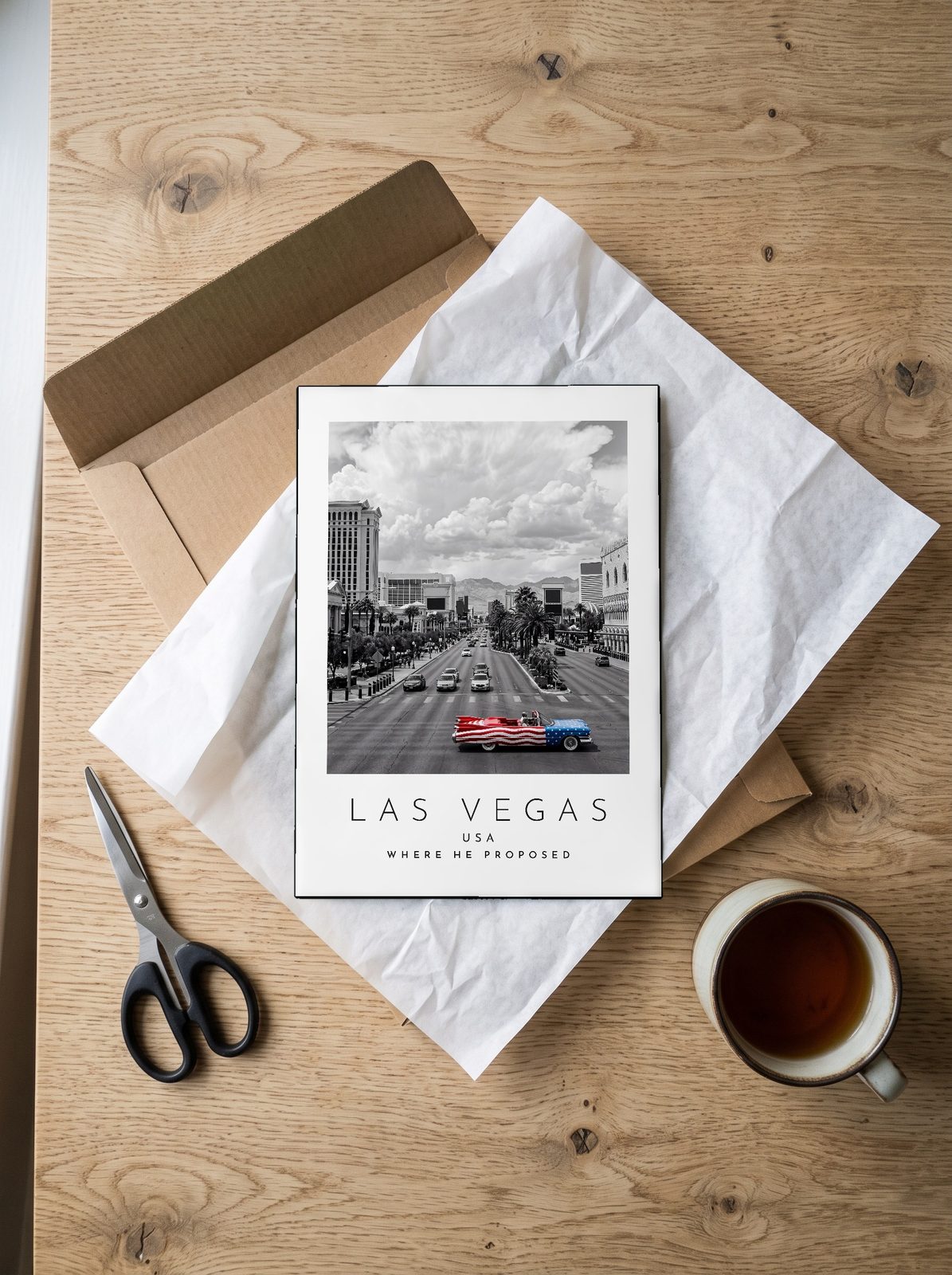 Our Trip Las Vegas print: unboxing the unframed A4 print in its mailer