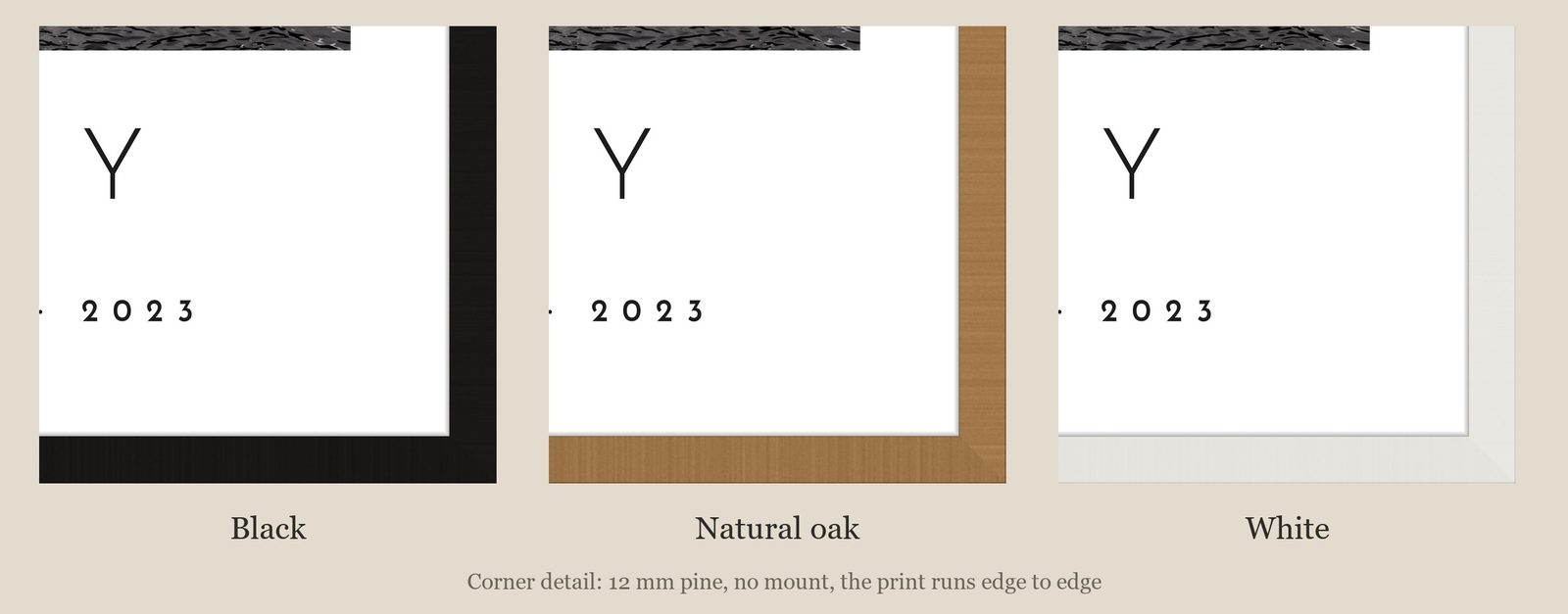 Our Trip Whitby print: corner detail of each finish