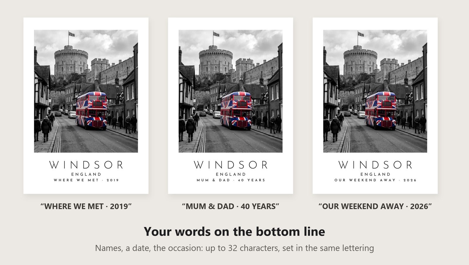 Our Trip Windsor print: three example lines to personalise it