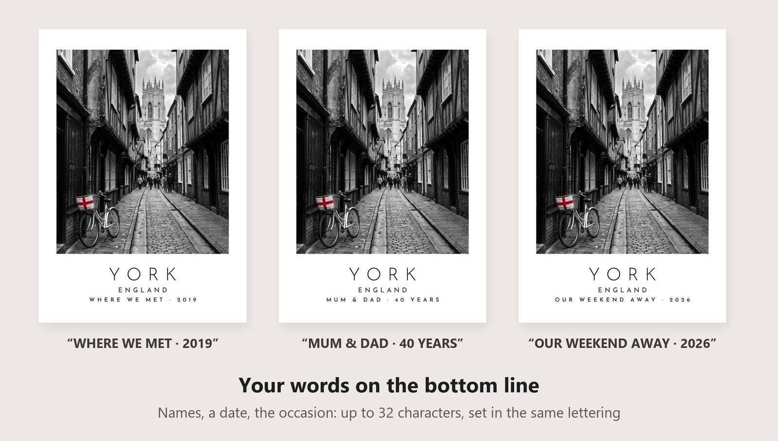 Our Trip York print: three example lines to personalise it
